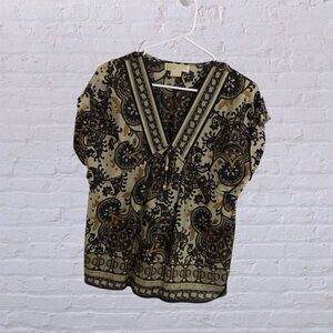 S34 Michael Kors Black and Cream Patterned Blouse